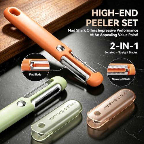 MAD SHARK 2PCS 2-in-1 Potato Peelers, Serrated & Straight Blades