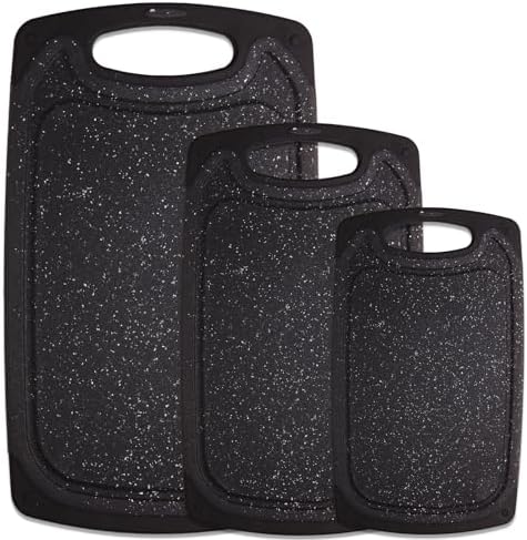 Cutting Board, Set of 3 Kitchen Plastic Chopping Boards Non-Slip Cutting Boards with Grip Handle Juice Grooves Grinding Groove Large Chopping Boards for Meat Vegetables Fruits.