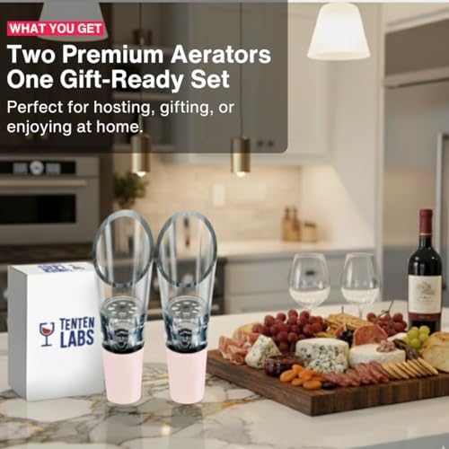 TenTen Labs Wine Aerator Pourer (2-Pack), Decanter Spout, Rose Gold
