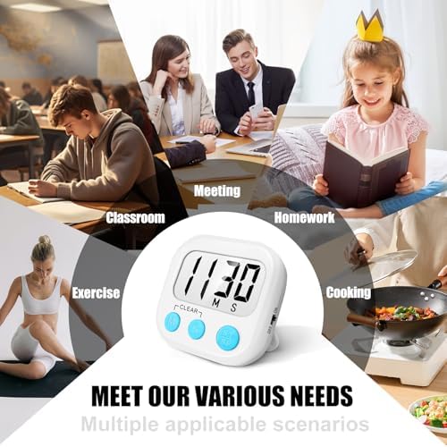 AOUCE Digital Kitchen Timers for Cooking, Timer for Kids 2 Pack White