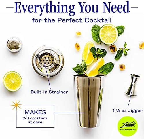 Nuvantee Cocktail Shaker Set – Premium, Stainless-Steel Shakers for Making Cocktails - Mixing Kit w/Strainer, Jigger & Recipe eBook