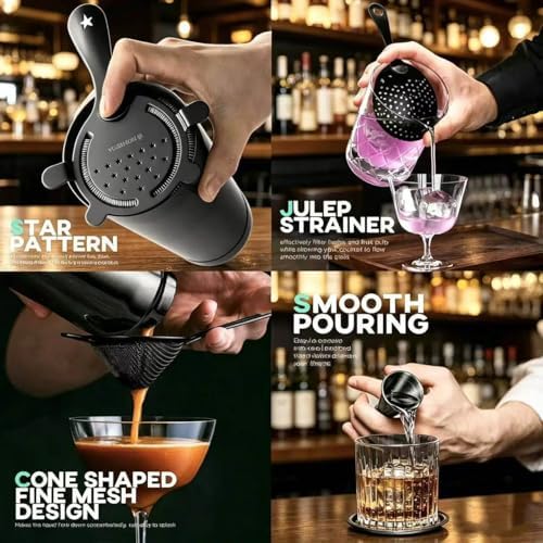 Homestia 5 Pcs Cocktail Strainer Set, Stainless Steel Bar Tools Set, Black