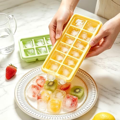 Silicone Ice Cube Trays with Lid, 3 Pack Easy Release Stackable Ice Trays for Freezer, BPA Free Flexible Ice Molds for Cocktail, Coffee, Juice, Soup and Food