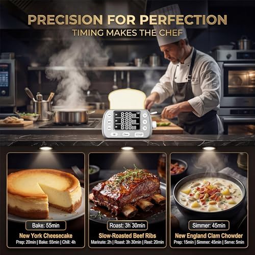 Digital Kitchen Timer for Cooking - 3-Channel Magnetic Countdown Timers with Memory Preset for Baking, Toaster, Eggs Includes Memo Notes (Silver)