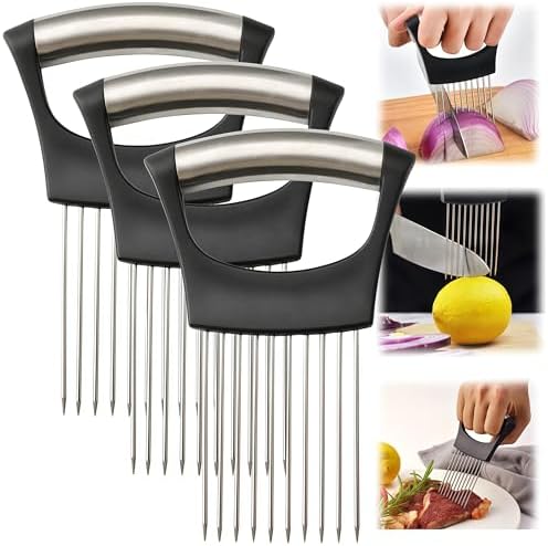 2025 Upgraded Onion Slicer, Onion Holder Chopper for Slicing, Chopper Slicer Assistant Tool, Cutter for Slicing of Meat, Potato, Tomato Kitchen Gadgets (3, Black)