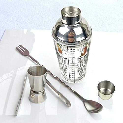 14 oz Recipe Glass Cocktail Shaker With Jigger & Strainer Top - Includes 6 Cocktail Drink Recipes (Wine Theme)