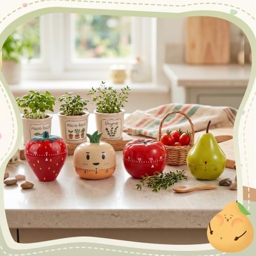 Amylove 4 Pcs Cute Mechanical Kitchen Timer Fruit 60 Minutes