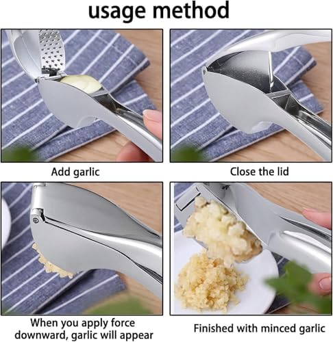 Premium Garlic Press - Easy to Clean Heavy Duty Garlic Presser & Mincer - Durable Garlic Crusher - No Peel Needed - Crush Garlic Effortlessly - Dishwasher Safe