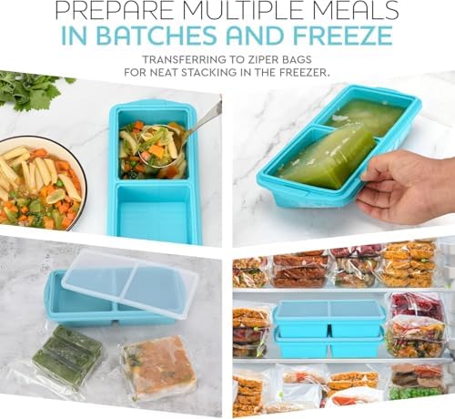 XOMOO Silicone Freezer Tray With Lid-Soup Freezer Container molds-2-cup Extra Large Ice Cube Tray-makes 6 perfect 500ml portions cubes, For freezing soup,stews,sauces.Oven&Dishwasher-Safe(3-Pack)