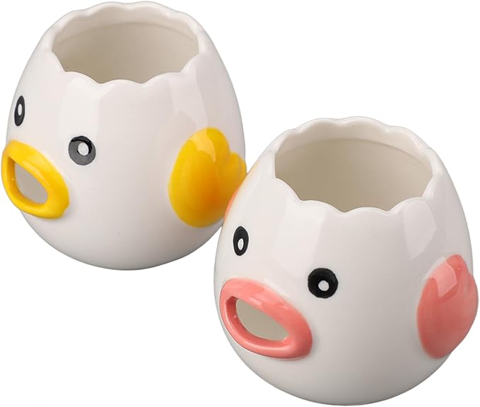 2pcs Egg Separator Ceramic Chicken Shaped Egg Yolk White Filter Kitchen Cooking Accessories and Yellow Sawtooth Design Practical