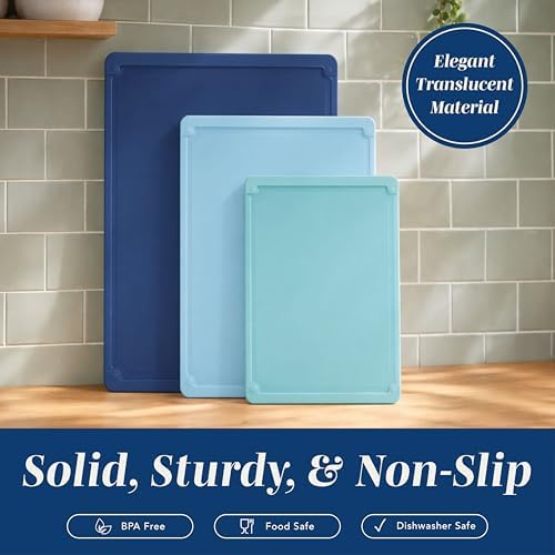 COOK WITH COLOR Extra Large Cutting Board Set, Jumbo-Sized Boards with Rubber Border for Enhanced Cooking Experience, 3-Piece, Blue