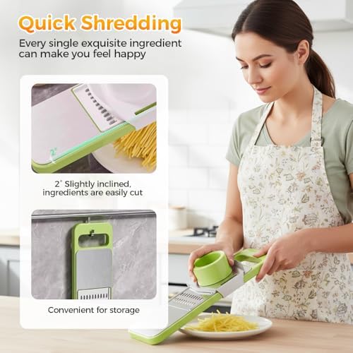 Multifunctional Vegetable Slicer, 6 in 1 Slicer Veggie Shredder with Safe Hand Guard, Multi Blade Adjustable Garlic Slicer, Easy-Clean & Compact Storage, Portable Kitchen Gadget (3 Blade Magnetic)