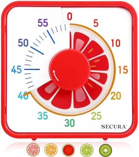 Secura 7.5-Inch Fruit Visual Timer for Kids, 60-Minute Countdown Timer for Classroom or Kitchen, Durable Mechanical Timer Clock with Magnetic Backing (Grapefruit)