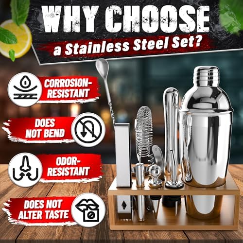 10 Pcs Cocktail Set Bartender Kit, Stainless Steel Bar Tools, Stand