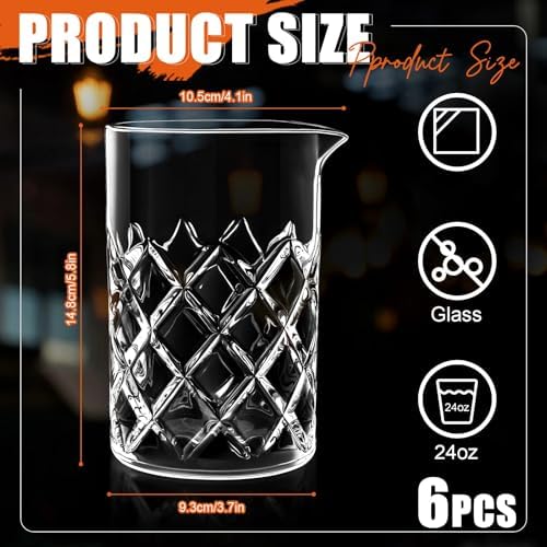 Dandat 6 Pcs 24 oz Cocktail Mixing Glass Thick Base Stirring Glass, Grid