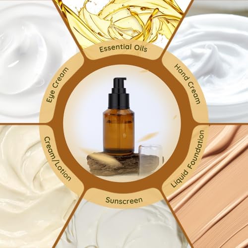 Segbeauty 2oz Refillable Glass Travel Size Empty Bottles, 5pcs Amber Lotion Pump Bottles Empty, 60ml Mini Travel Lotion Container, Small Cosmetic Container Bottle Pump Dispener for Creams Oils Liquids