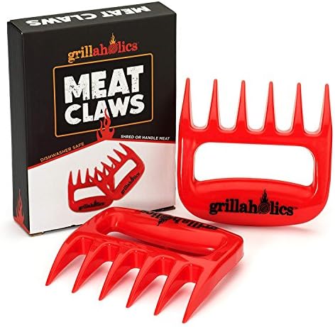 Grillaholics BBQ Meat Shredder Claws - Wolverine Style Ultra-Sharp Blades Quickly Lift Handle & Shred Meats - Best Dishwasher Safe Bear Claw Pulled Pork Meat Shredders in BBQ Grill Accessories (Red)