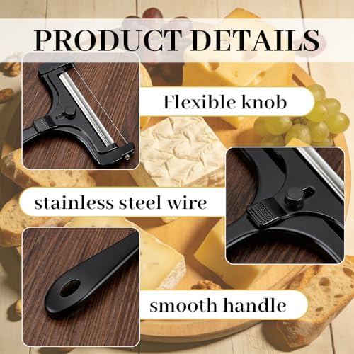 2 Pack Stainless Steel Wire Cheese Slicer with 4 Extra Wires,Cheese Slicer and Cutter Set for Block,Adjustable Manual Cheese Cutter,Butter Slicer Cutter,Cheese Peeler