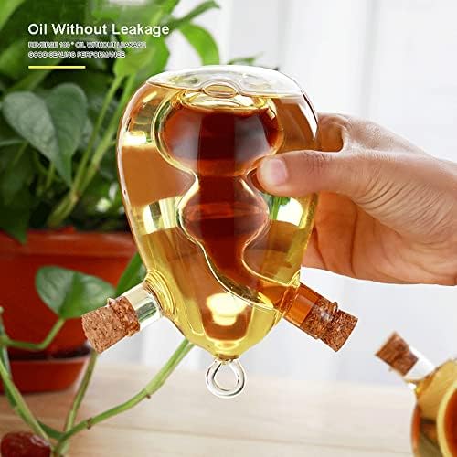 2 in 1 Oil and Vinegar Dispenser Cruet Bottle, Kitchen Supplies Glass Olive Oil and Balsamic Vinegar Cruet Bottle with Cork Stoppers, Hand-blown Glass Jar (Gourd Shape)