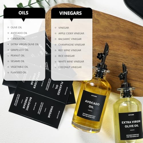 Olive Oil Dispenser for Kitchen, 2-Pack 12oz Glass Bottle with Labels