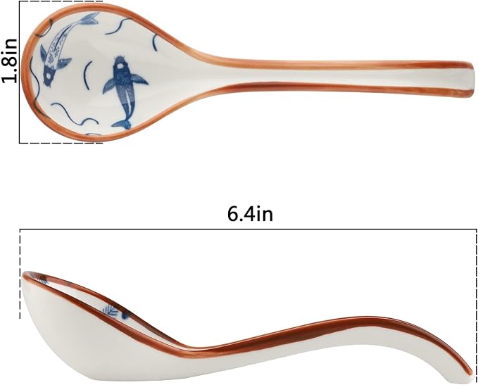 Ceramic Soup Spoons Set of 4 Porcelain Japanese Soup Spoon Long Handle Asian Soup Spoon Sets for Pho Ramen Noodles Wonton Dumpling Rice (Model 5#)