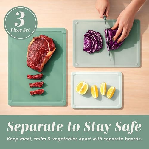 COOK WITH COLOR Extra Large Cutting Board Set, Jumbo-Sized Boards with Rubber Border for Enhanced Cooking Experience, 3-Piece, Sage