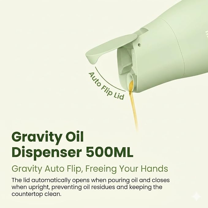 Zuutii Olive Oil Dispenser Container 500ml 17oz Drip Free Spout Glass Olive Oil Bottle for Kitchen Cooking Oil Dispenser Kitchen Grey Blue Cream Yellow (Creamy Green)