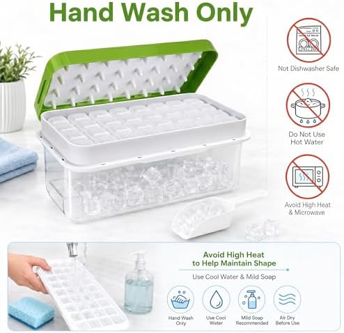 Ice Cube Tray with Lid and Bin - 32-Cube BPA-Free Silicone Ice Mold Set - Easy Press-Release, Compact Single-Layer Design, No-Spill, Odor-Resistant, Ice Scoop Included - Perfect for Freezers, RVs