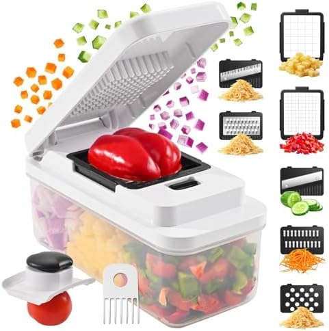 11-in-1 Vegetable Chopper 420 Food-Grade Stainless Steel Blades, 7.2 Cup Container with Colander, BPA & PFAS Free, Dishwasher Safe