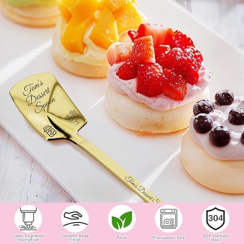 Custom Spoon, 2-100Pcs Engraved Ice Cream Scoop Shovel with Name/Image/Text Special Gifts for husband Wife Mom Dad, Personalized Stainless Steel Dessert Spoon for Anniversary Mother Day (Rose Gold)