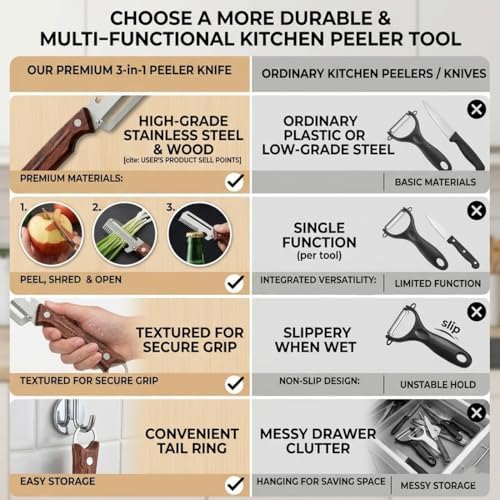 4 In 1 Multifunction Vegetable Peeler,Upgrade Hand Held Peeler Shredder With Ergonomic Grip,Vegetable Shredders Knife For Peeling Fruits And Shredding Scallions (1pcs*a)