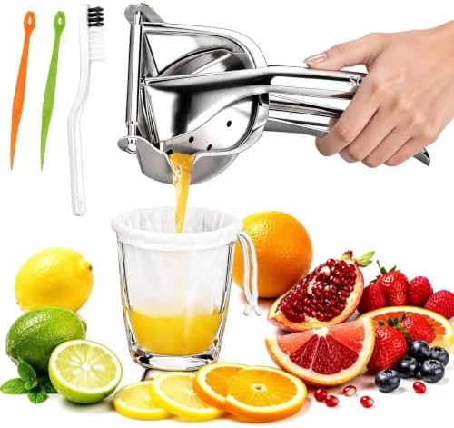 Fruit Juicer Squeezer Manual, 304 Stainless Steel Citrus with Filter Bag