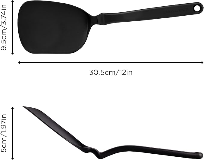Dreamfarm Chopula Non-Stick-Safe Super-Flexible Sit-Up Spatula with Strong Flat Edge to Separate Food - 12" Black | Non-stick cookware safe, heat resistant, thin, flexible flipper, turner and food chopper with sit-up, no-mess handle, 12"