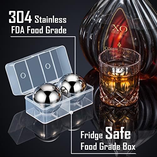 Whiskey Stones Stainless Steel Large Reusable Ice Balls Round Metal Ice Cubes for Whiskey Drinks Set of 2