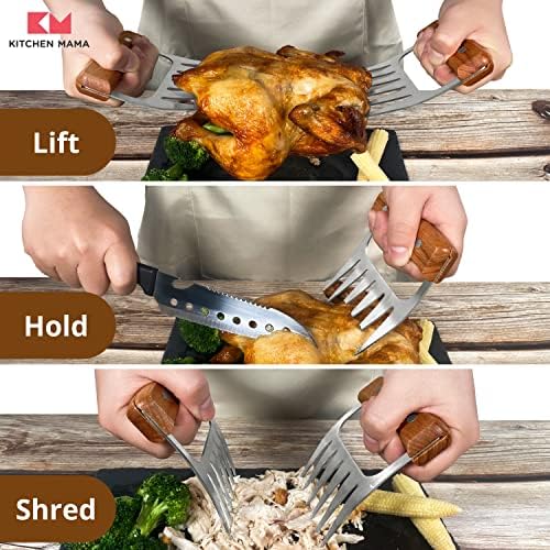Kitchen Mama Meat Claws, Stainless Steel with Wooden Handle, 1 Pair