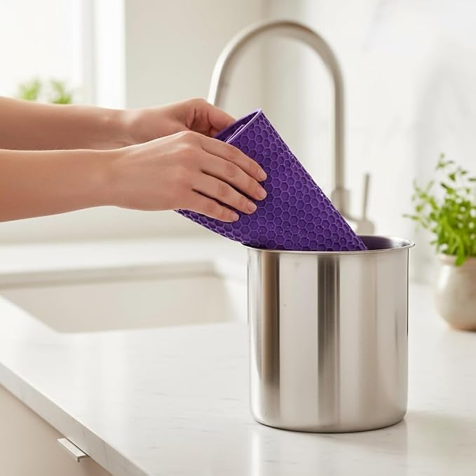 6-Pack Silicone Trivet Mats, Heat Resistant Hot Pads, Dishwasher Safe Kitchen Mats, BPA-Free Pot Holders for Table, Countertop, Stove, Honeycomb Design (Purple, 7” Square/Round)