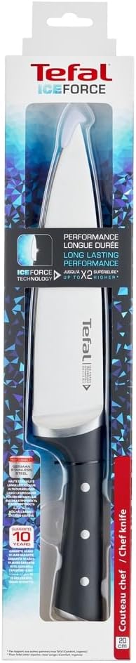 Tefal Ice Force Stainless Steel Chef Knife - 20cm - Premium Design, Long Lasting Performance - K2320214,Silver/Black