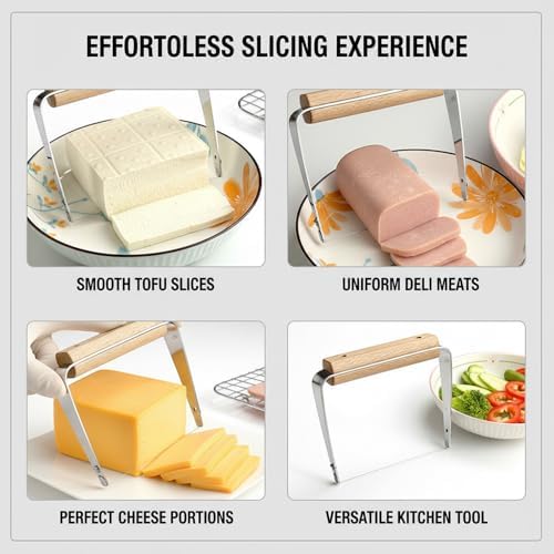 2 Pack Cheese Slicer - Stainless Steel Wire Cheese Slicer with Wooden Handle,Cheese Cutter Wire Board for Hard and Block Cheese,Manual Cheese Slicer,Cheese Cutting Board with Wire Cutter