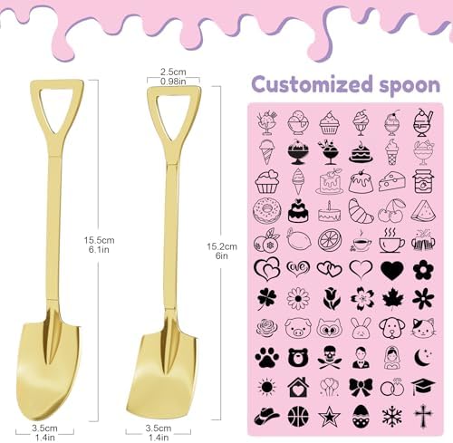 Custom Spoon, 2-100Pcs Engraved Ice Cream Scoop Shovel with Name/Image/Text Special Gifts for husband Wife Mom Dad, Personalized Stainless Steel Dessert Spoon for Anniversary Mother Day (Rose Gold)
