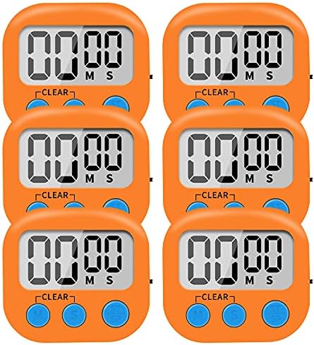 6 Pack Small Digital Kitchen Timer Magnetic Back and ON/Off Switch,Minute Second Count Up Countdown (Orange)