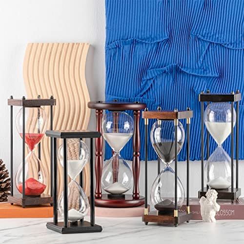 SAMLONG Large Hourglass Timer 60 Minute, Decorative Wood Sand Timer, Pink