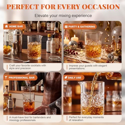 Dandat 2 Pcs 24 oz Cocktail Mixing Glass Thick Base Stirring Glass, Flower