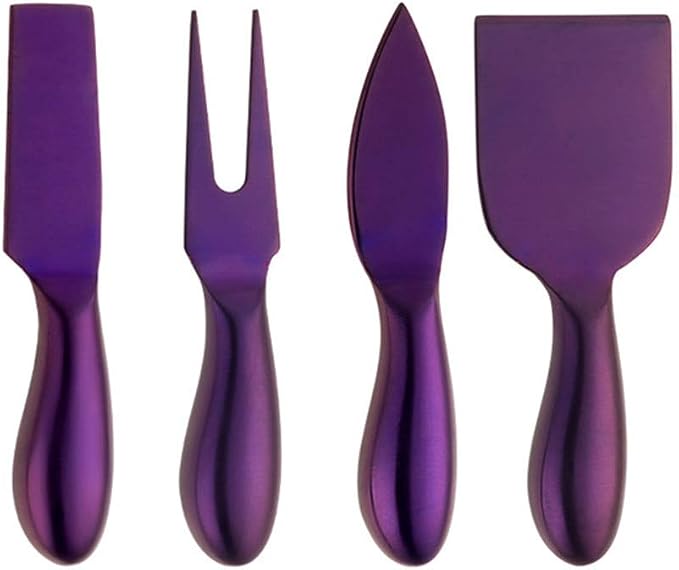 4 Pieces Stainless Steel Cheese Knives Set, Stainless Steel Cheese Knives,Cheese Cutter , Cheese Slicer, Cheese Fork -Purple