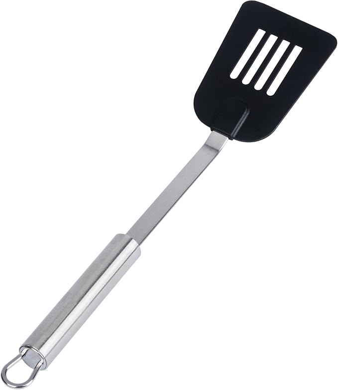 Restaurantware Nylon Slotted Turner - German Standard Kitchen Spatula with Stainless Steel Handle, Non-Stick Safe, Dishwasher Safe - Heat-Resistant Slotted Spatula for Eggs, Cookies, All Purpose