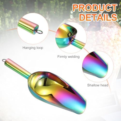 uxcell Metal Ice Scoop, 11" x 4.1"Stainless Steel Ice Scooper for Kitchen Party Bar Wedding Use, Rainbow