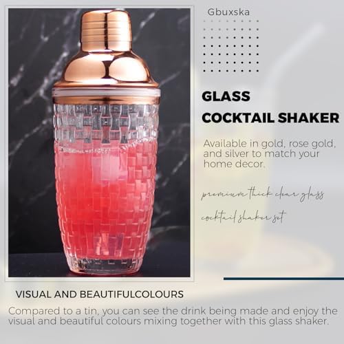 Rose Gold Cocktail Shaker Set with Jigger, Bar Spoon & Muddler
