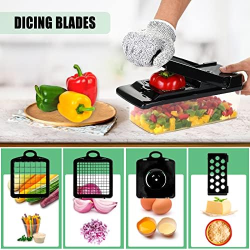 Vegetable Chopper, KATHSI Food Choppers Onion Chopper Vegetable Slicer Cutter Dicer Veggie chopper with Container,8 Blades, Black