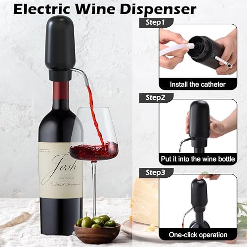 Wine Dispenser, Wine Opener Electric Rechargeable, Foil Cutter and Vacuum Wine Stoppers - 4 in 1 Wine Set, Gift Idea for Chirsitmans, Valentine, Housewarming, Birthdays, Arthritis