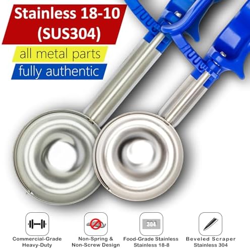 【Extended】#16 BLUE (2.07 oz.) VODOMAX Commercial Food Disher, Portioner, 2 oz. Disher, Stainless 18-10, Palm-Squeeze, IceCream Scoop, Ice Cream Disher, Gelato Scoop, Zeroll-Compatible