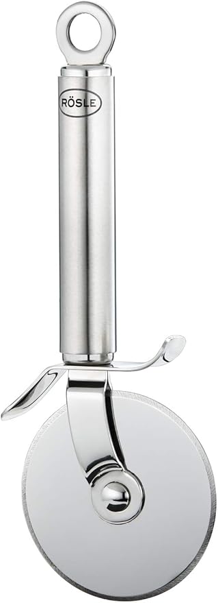 RÖSLE Pizza cutter and flambé cutter, high-quality pizza knife with sturdy wheel, ground blade on both sides, hand guard, stainless steel 18/10